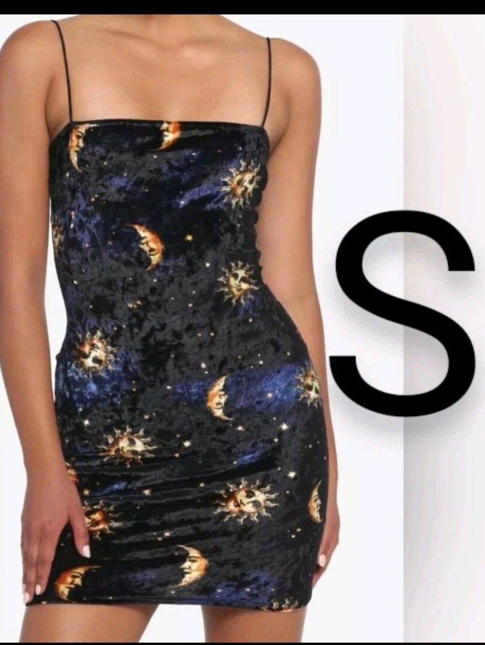 🆕Velvet Sun & Moon Print Navy Blue Cami Mini Dress~Size S